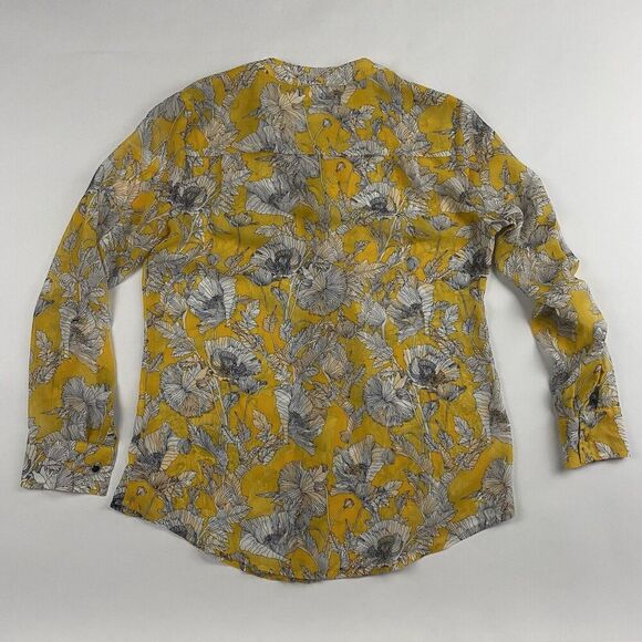 Liz Claiborne Yellow Floral Button Up Blouse Sheer Sz PS SP Chiffon L/S Roll Tab - Picture 7 of 7